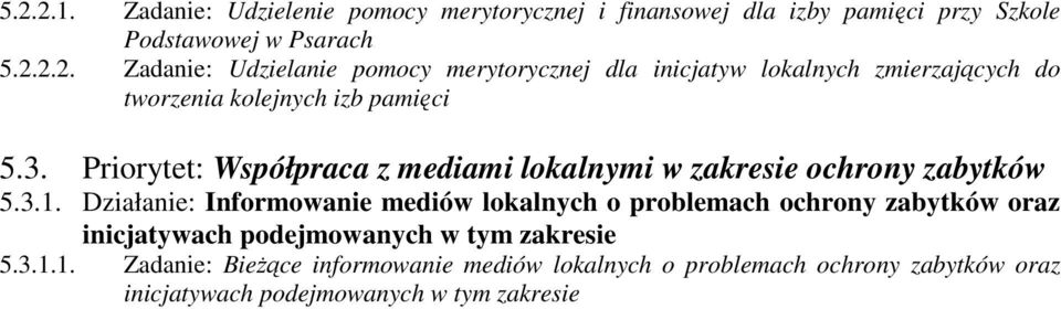 Działanie: Informowanie mediów lokalnych o problemach ochrony oraz inicjatywach podejmowanych w tym zakresie 5.3.1.