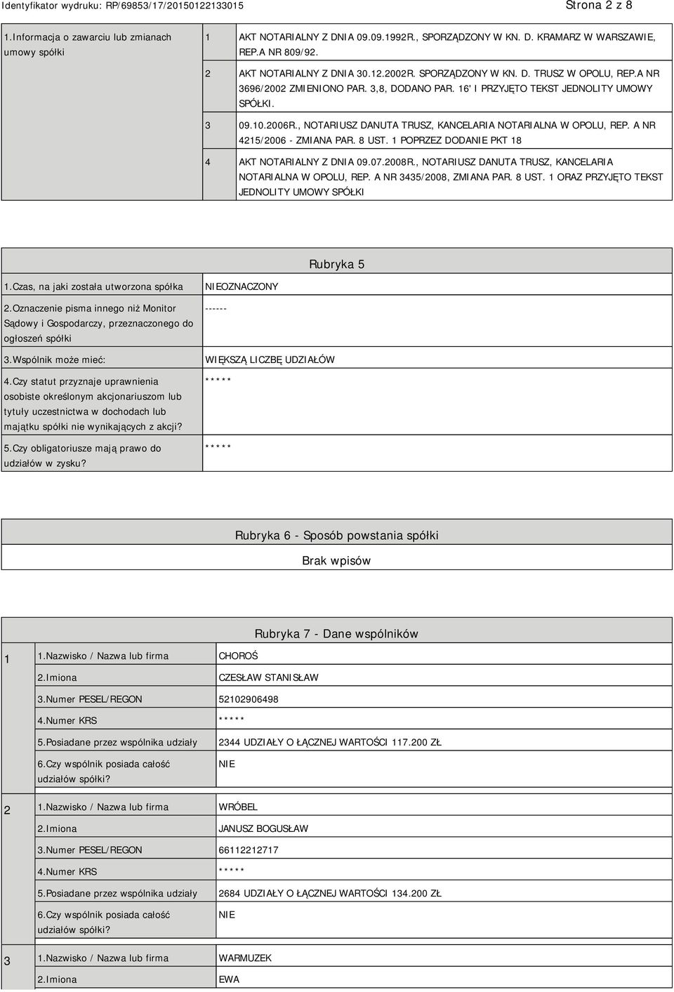 , NOTARIUSZ DANUTA TRUSZ, KANCELARIA NOTARIALNA W OPOLU, REP. A NR 4215/2006 - ZMIANA PAR. 8 UST. 1 POPRZEZ DODA PKT 18 4 AKT NOTARIALNY Z DNIA 09.07.2008R.