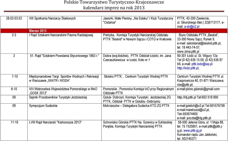 Narciarskiej Oddziału PTTK "Beskid" w Nowym Sączu i COTG w Krakowie 3 51. Rajd "Szlakiem Powstania Styczniowego 1863 r." Dobra (woj.łódzkie), PTTK Oddział Łódzki, im.