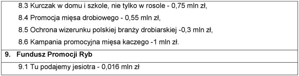 5 Ochrona wizerunku polskiej branży drobiarskiej -0,3 mln zł, 8.