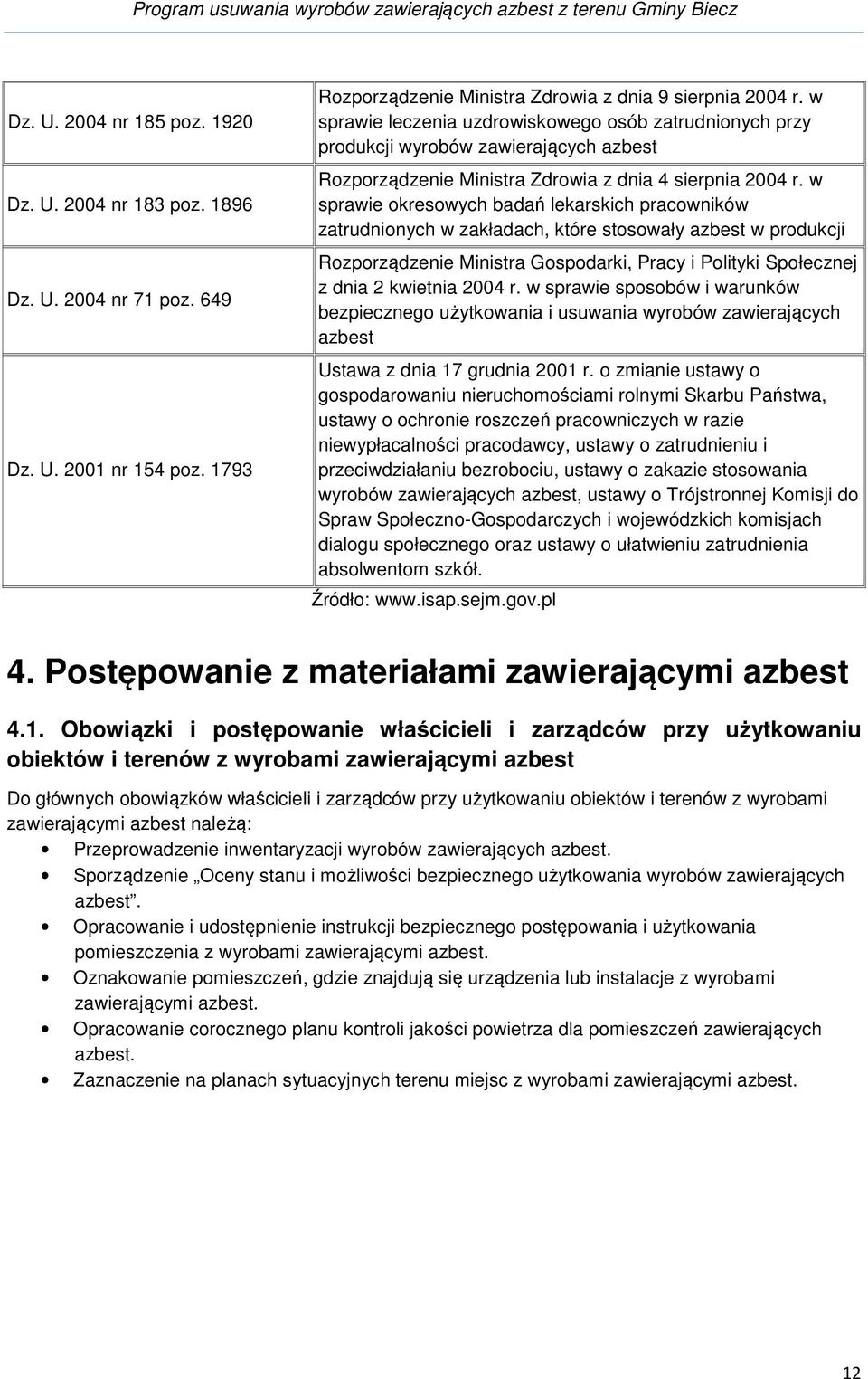 w sprawie okresowych badań lekarskich pracowników zatrudnionych w zakładach, które stosowały azbest w produkcji Rozporządzenie Ministra Gospodarki, Pracy i Polityki Społecznej z dnia 2 kwietnia 2004