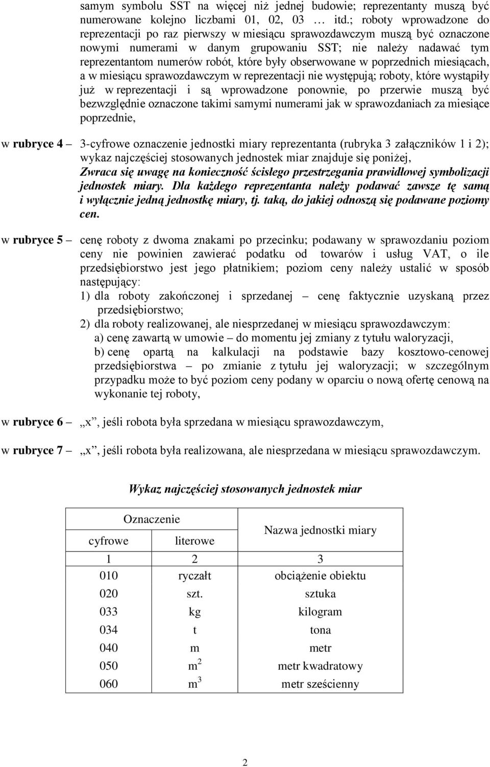 były obserwowane w poprzednich miesiącach, a w miesiącu sprawozdawczym w reprezentacji nie występują; roboty, które wystąpiły już w reprezentacji i są wprowadzone ponownie, po przerwie muszą być