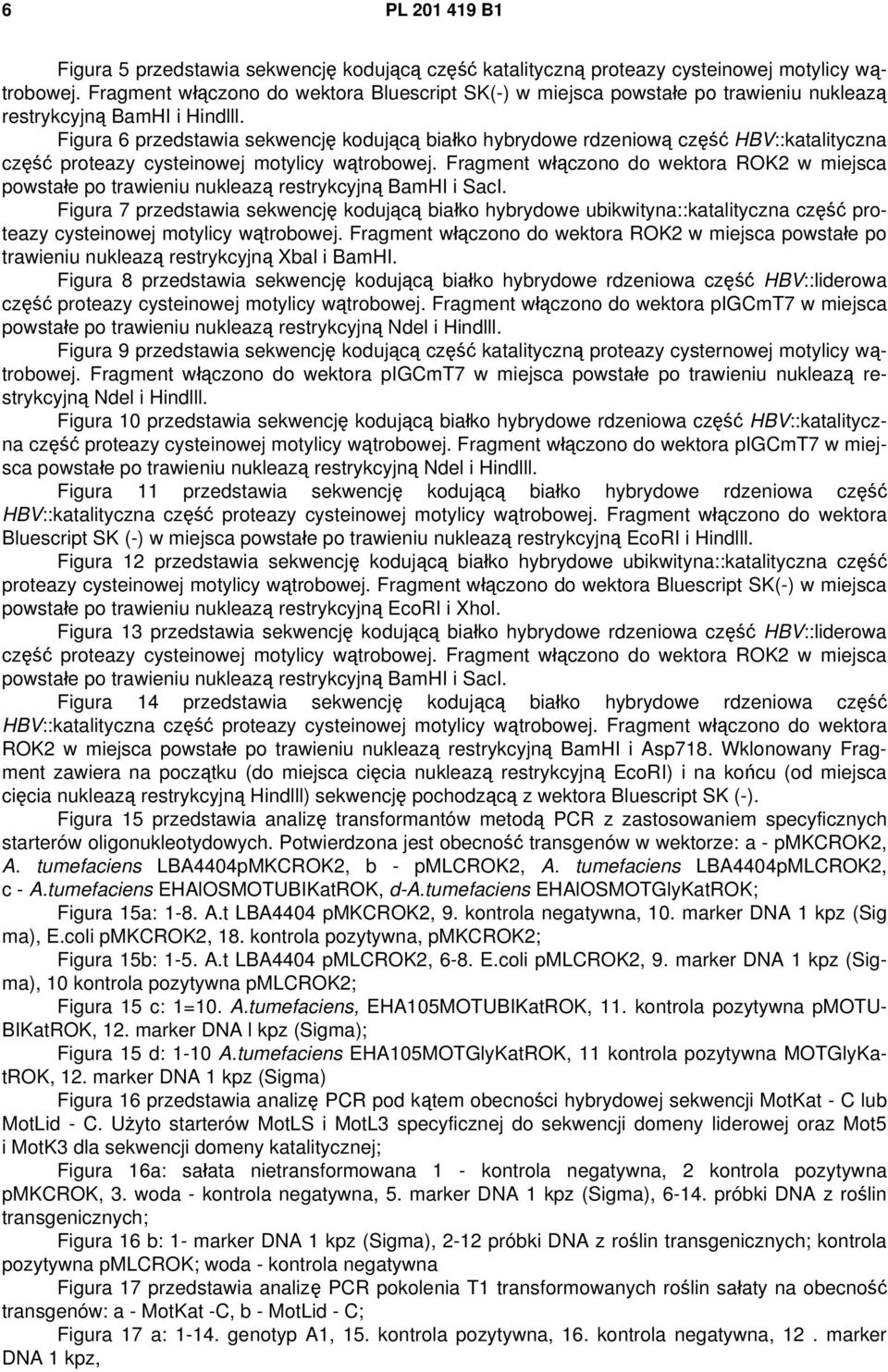 Figura 6 przedstawia sekwencję kodującą białko hybrydowe rdzeniową część HBV::katalityczna część proteazy cysteinowej motylicy wątrobowej.