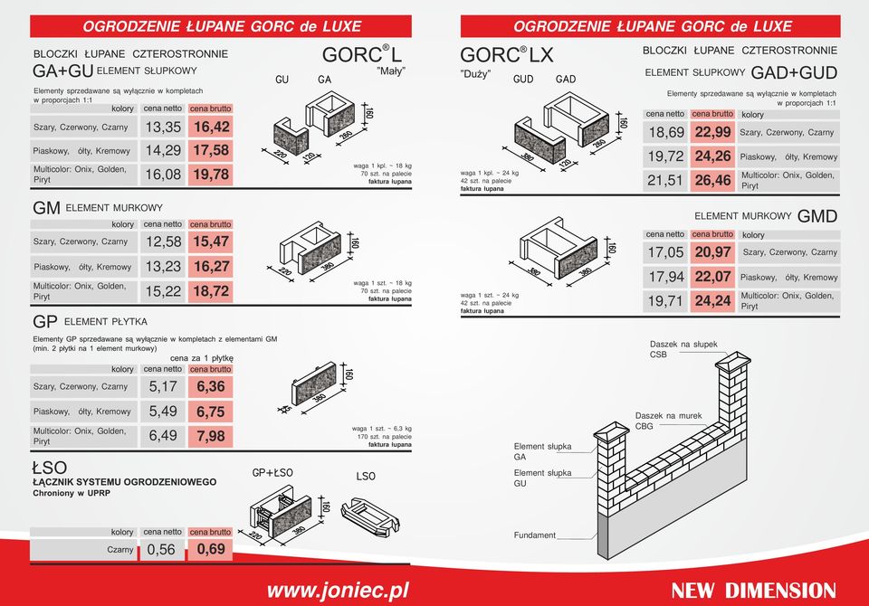 na palecie 19,72 21,51 24,26 26,46, Czerwony,, Czerwony, ELEMENT PŁYTKA 12,58 13,23 15,22 15,47 16,27 18,72 waga 1 szt. ~ 18 kg 70 szt. na palecie waga 1 szt. ~ 24 kg 42 szt.