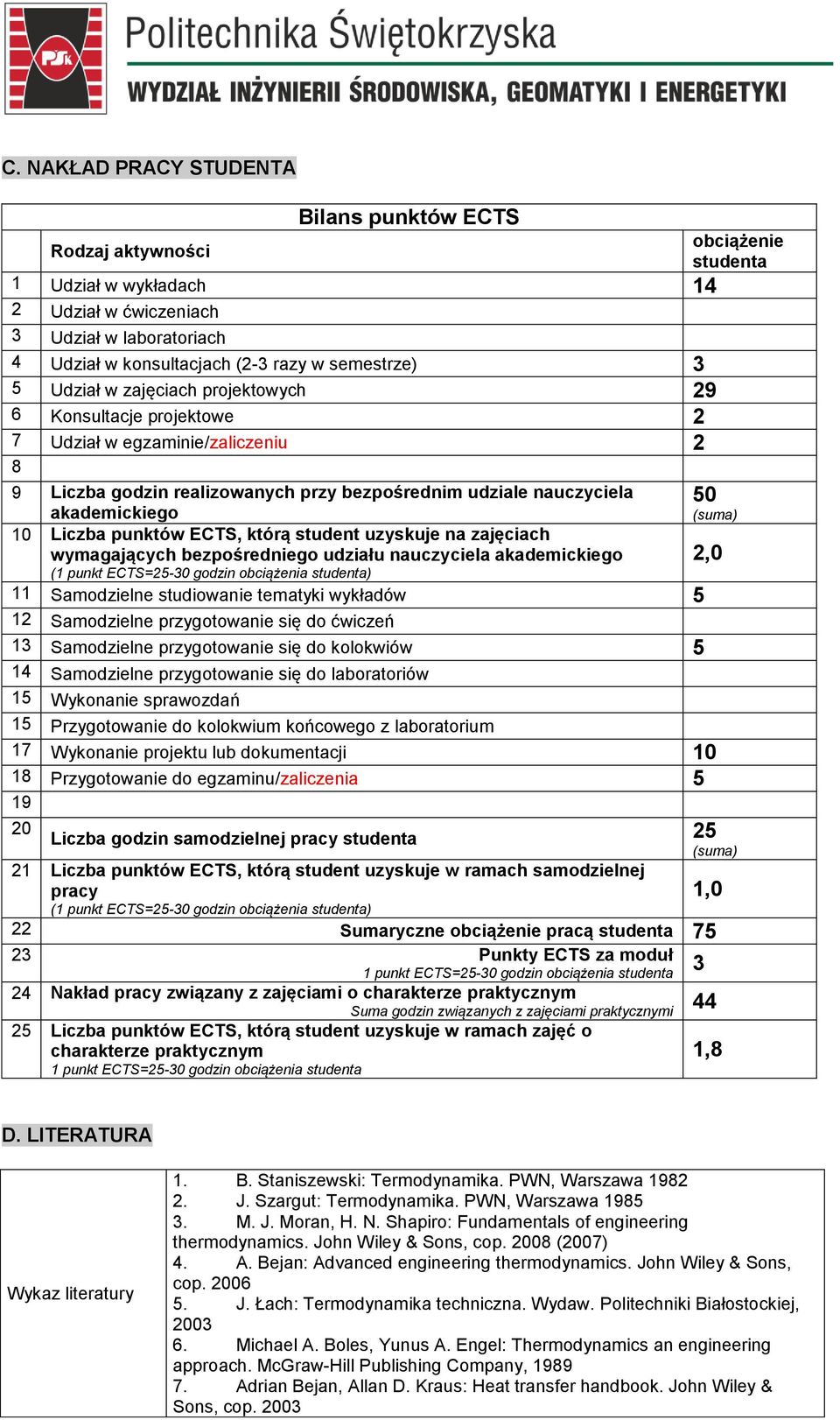 (suma) 10 Liczba punktów ECTS, którą student uzyskuje na zajęciach wymagających bezpośredniego udziału nauczyciela akademickiego (1 punkt ECTS=25-30 godzin obciążenia studenta) 2,0 11 Samodzielne