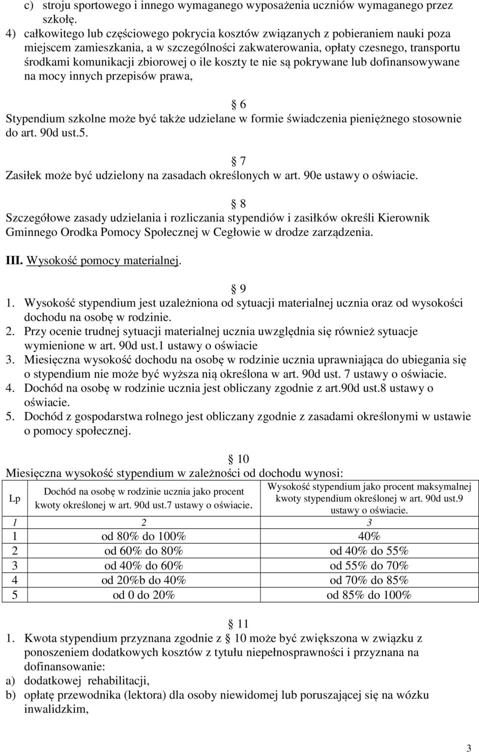 o ile koszty te nie są pokrywane lub dofinansowywane na mocy innych przepisów prawa, 6 Stypendium szkolne może być także udzielane w formie świadczenia pieniężnego stosownie do art. 90d ust.5.