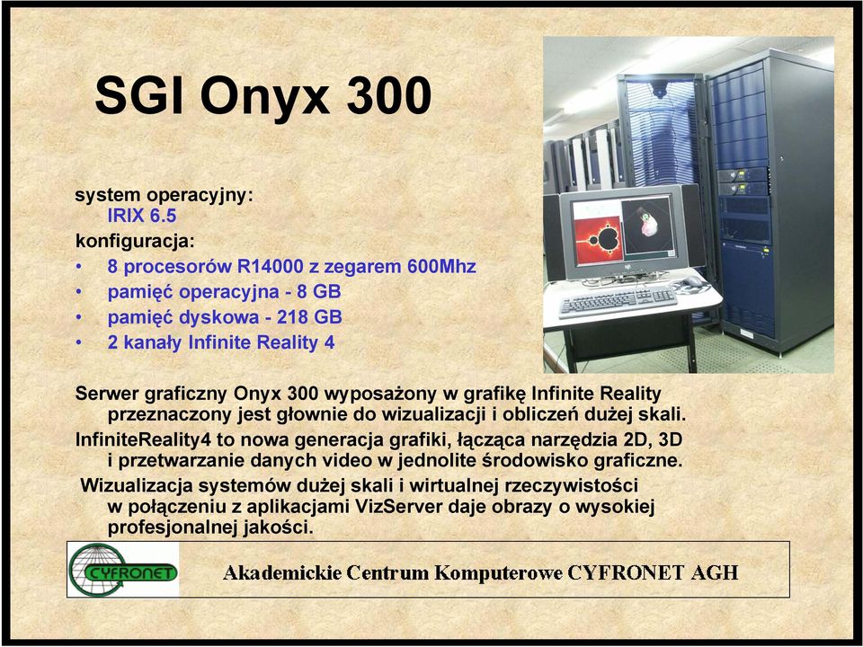 graficzny Onyx 300 wyposażony w grafikę Infinite Reality przeznaczony jest głownie do wizualizacji i obliczeń dużej skali.