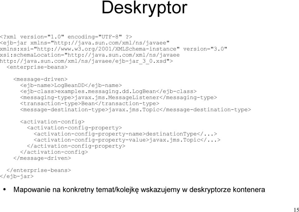 messaging.dd.logbean</ejb-class> <messaging-type>javax.jms.messagelistener</messaging-type> <transaction-type>bean</transaction-type> <message-destination-type>javax.jms.topic</message-destination-type> <activation-config> <activation-config-property> <activation-config-property-name>destinationtype</.