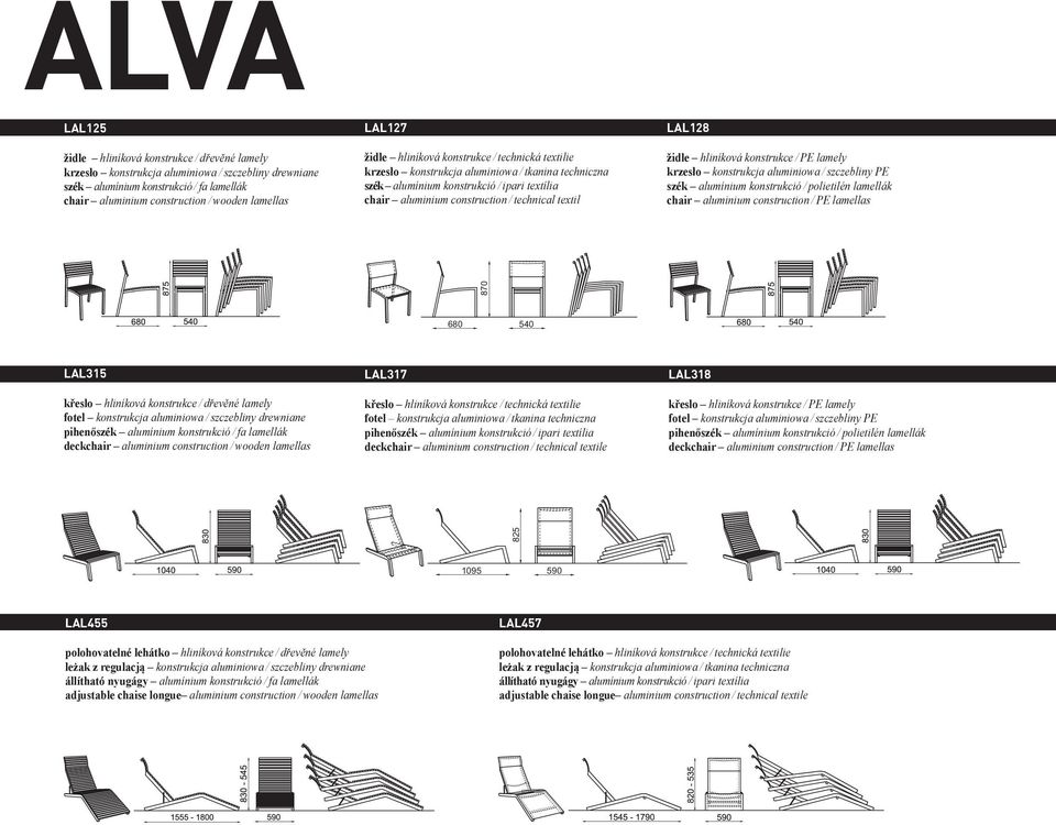 židle hliníková konstrukce / PE lamely krzesło konstrukcja aluminiowa / szczebliny PE szék alumínium konstrukció / polietilén lamellák chair aluminium construction / PE lamellas 870 680 540 LAL315