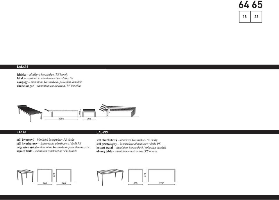 négyzetes asztal alumínium konstrukció / polietilén deszkák square table auminium construction / PE boards LAL633 stůl obdélníkový hliníková konstrukce / PE