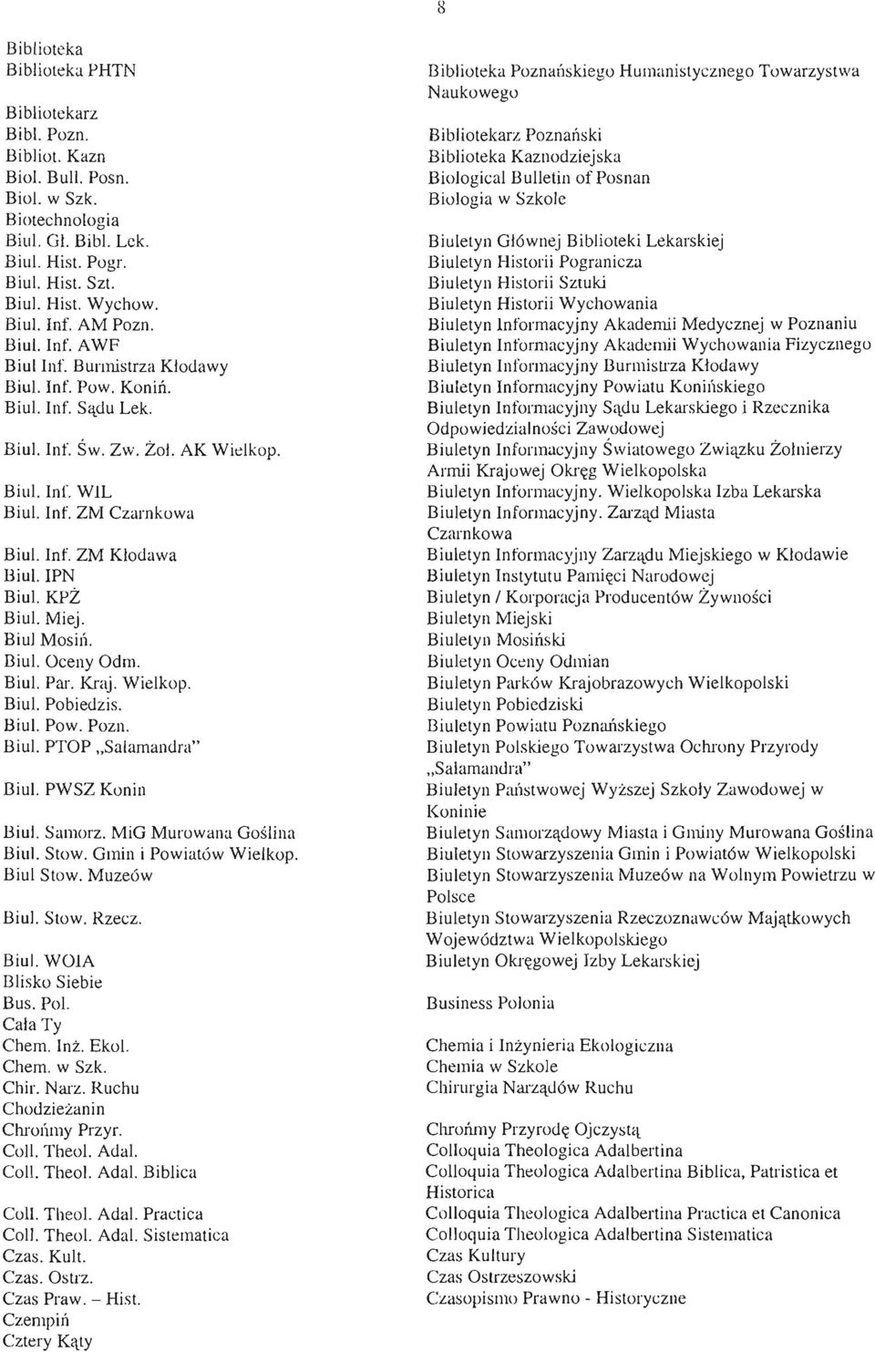 IPN Biul. KPŻ Biul. Miej. Biul Mosil1. Biul. Oceny Odm. Biul. Par. Kraj. Wielkop. Biu!. Pobiedzis. Biu!. Pow. Pozn. BiuI. PTOP "Salamandra" BiuI. PWSZ Konin Biul. Samorz. MiG Murowana Goślina Biul.