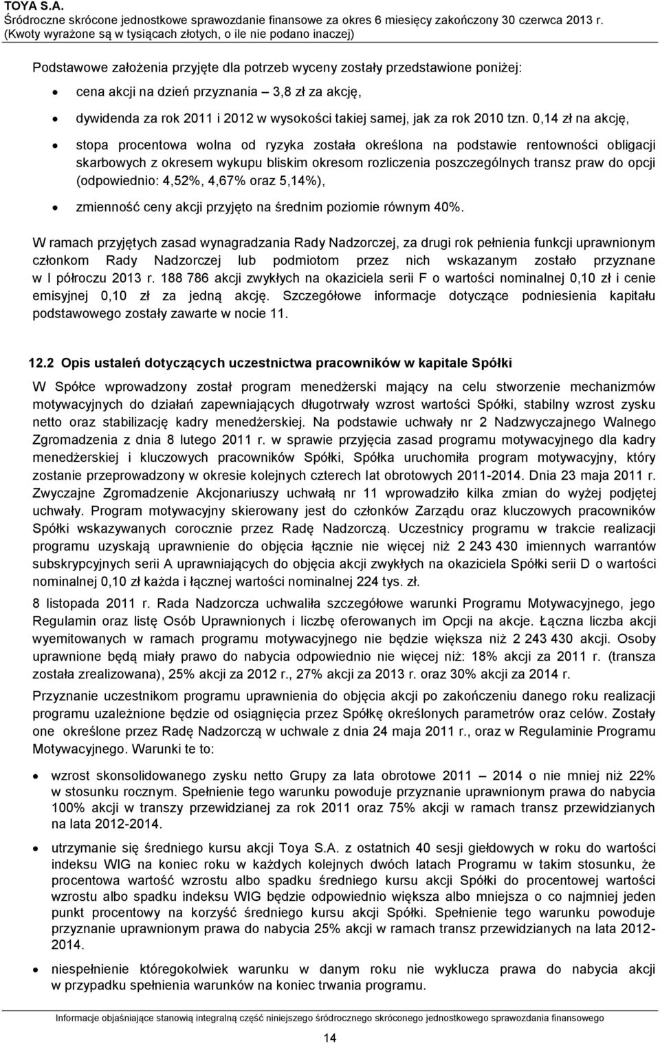 opcji (odpowiednio: 4,52%, 4,67% oraz 5,14%), zmienność ceny akcji przyjęto na średnim poziomie równym 40%.