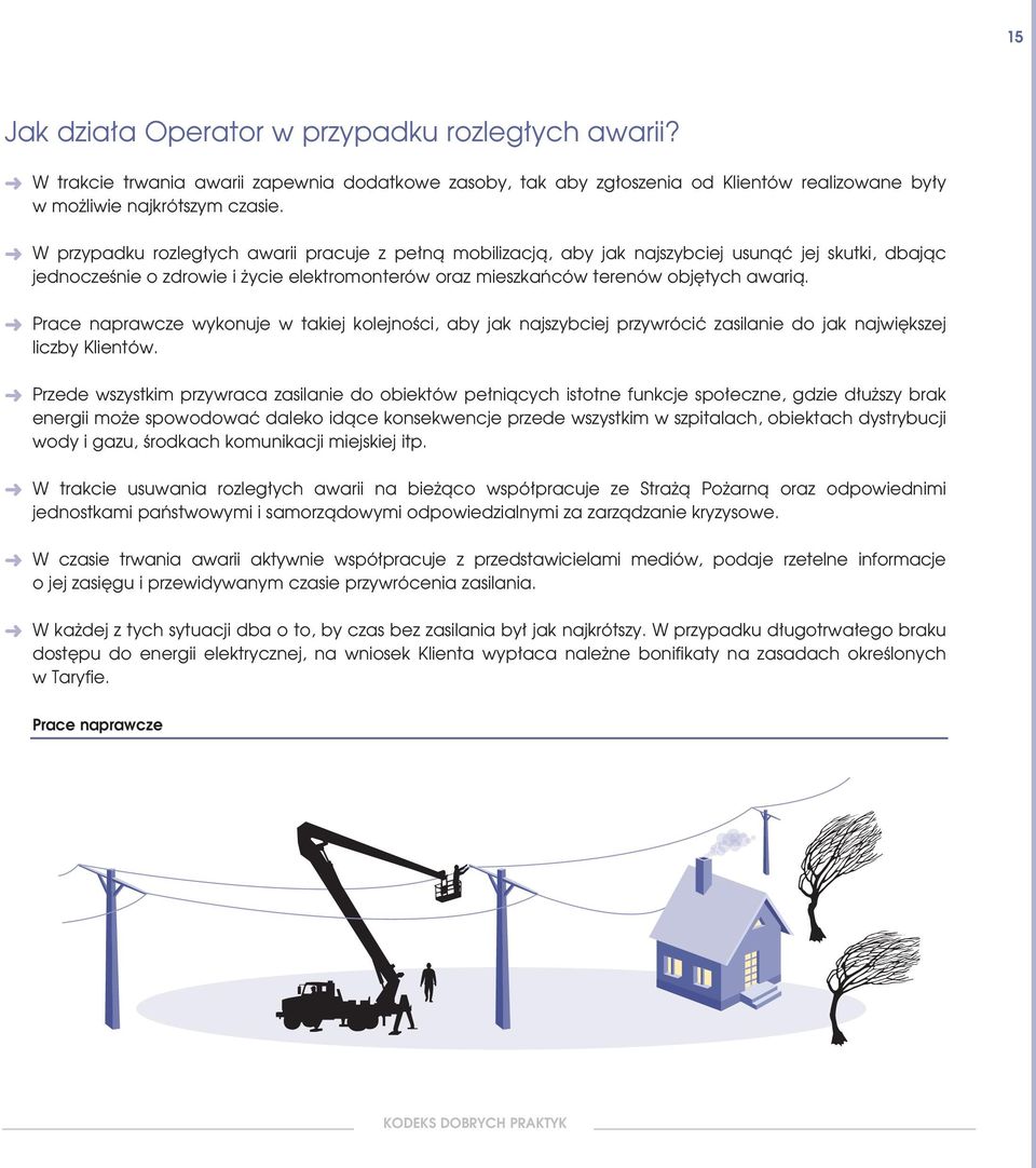 Prace naprawcze wykonuje w takiej kolejnoêci, aby jak najszybciej przywróciç zasilanie do jak najwi kszej liczby Klientów.