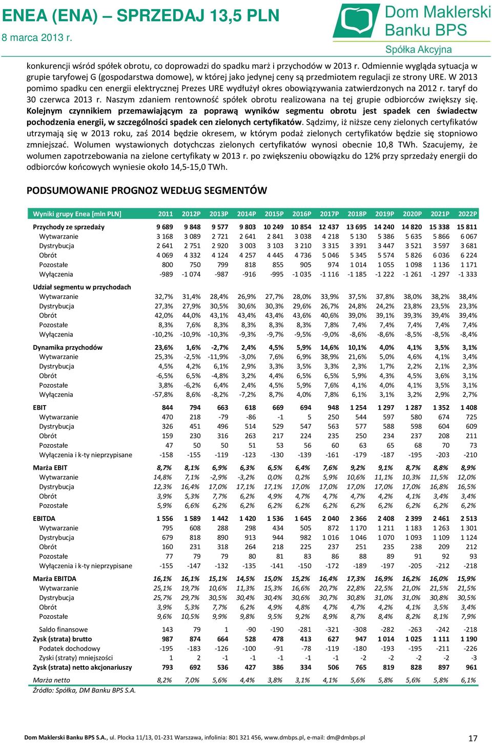 W 2013 pomimo spadku cen energii elektrycznej Prezes URE wydłużył okres obowiązywania zatwierdzonych na 2012 r. taryf do 30 czerwca 2013 r.