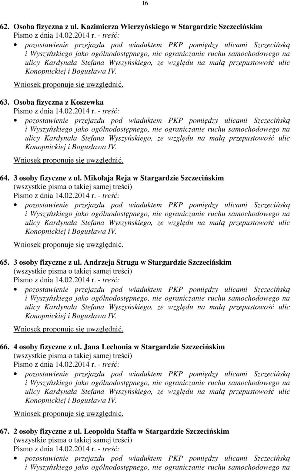 3 osoby fizyczne z ul. Andrzeja Struga w Stargardzie Szczecińskim 66. 4 osoby fizyczne z ul.