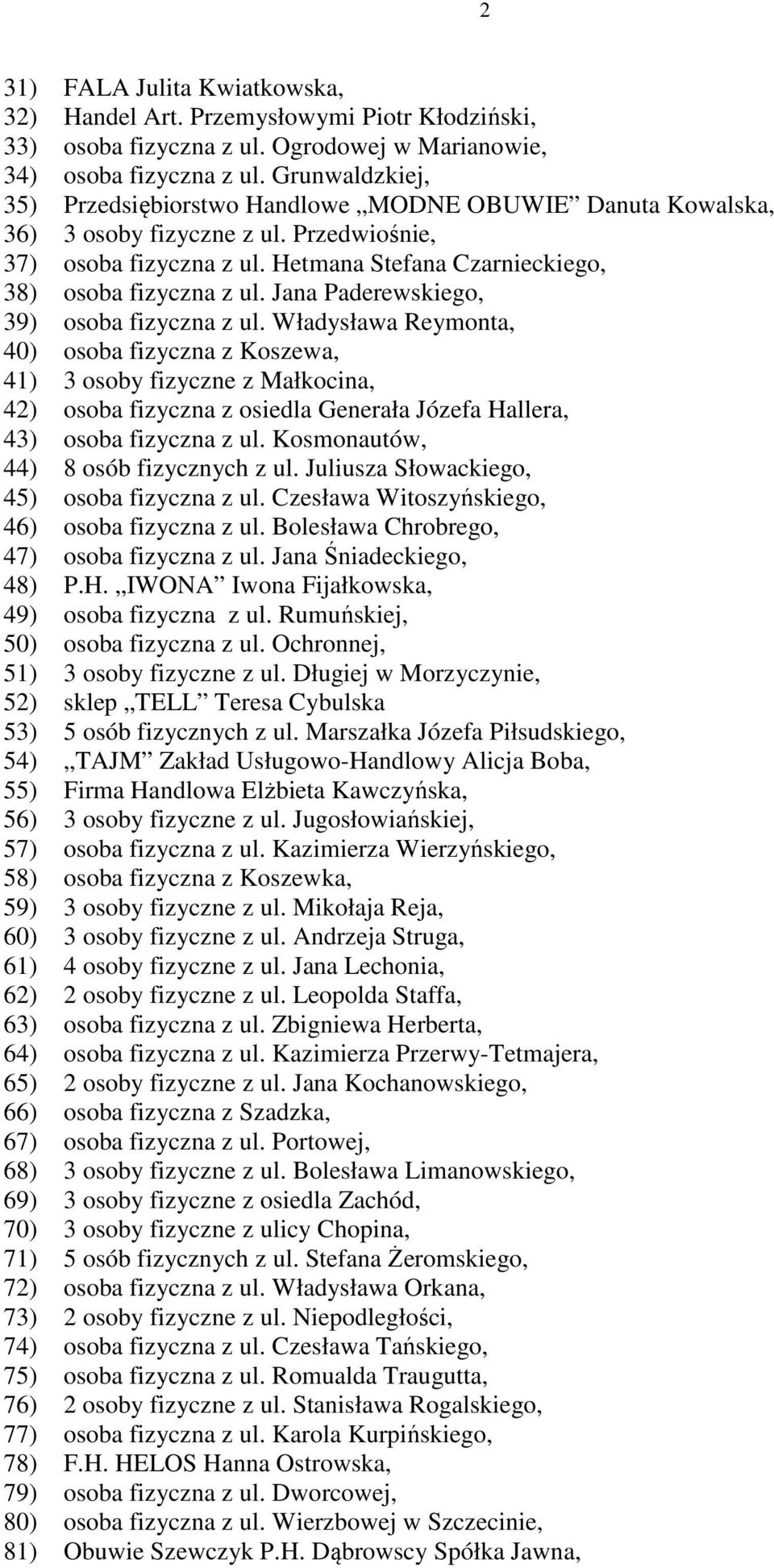 Jana Paderewskiego, 39) osoba fizyczna z ul.