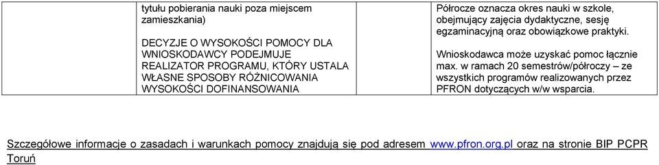 obowiązkowe praktyki. Wnioskodawca może uzyskać pomoc łącznie max.