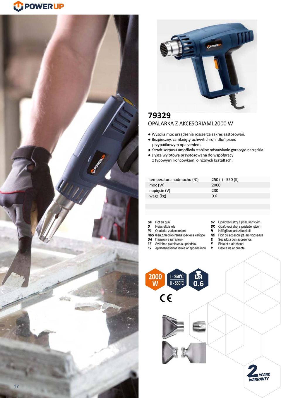 temperatura nadmuchu ( 0 C) 250 (I) - 550 (II) moc (W) 2000 waga (kg) 0.