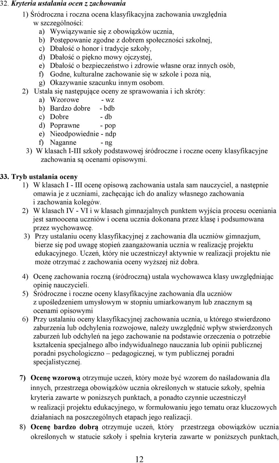 szkole i poza nią, g) Okazywanie szacunku innym osobom.