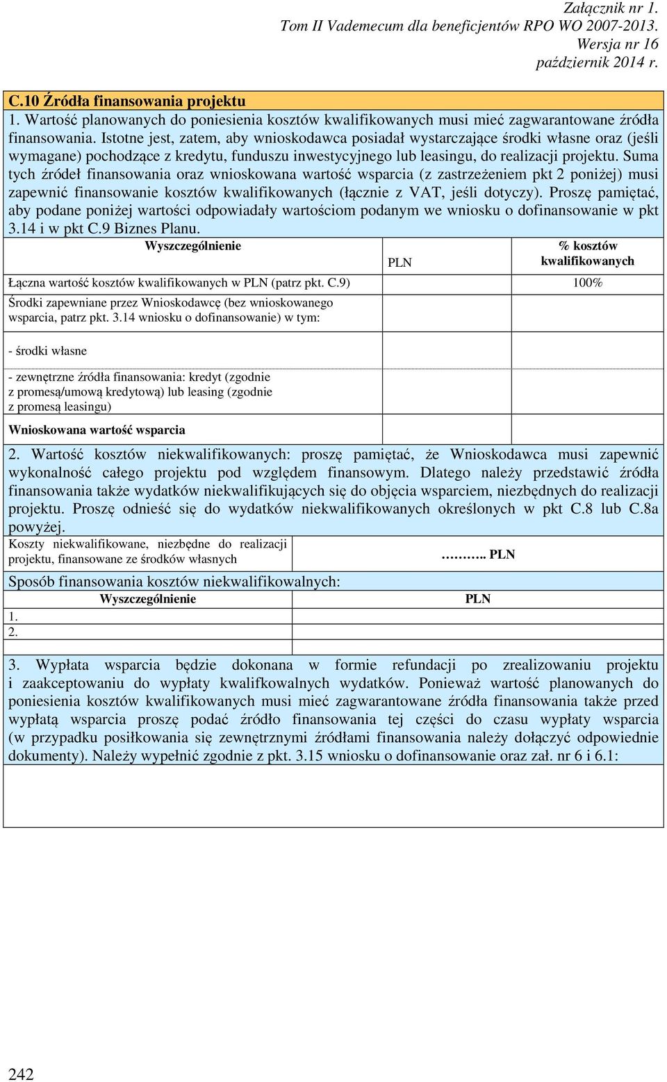 Suma tych źródeł finansowania oraz wnioskowana wartość wsparcia (z zastrzeżeniem pkt 2 poniżej) musi zapewnić finansowanie kosztów kwalifikowanych (łącznie z VAT, jeśli dotyczy).