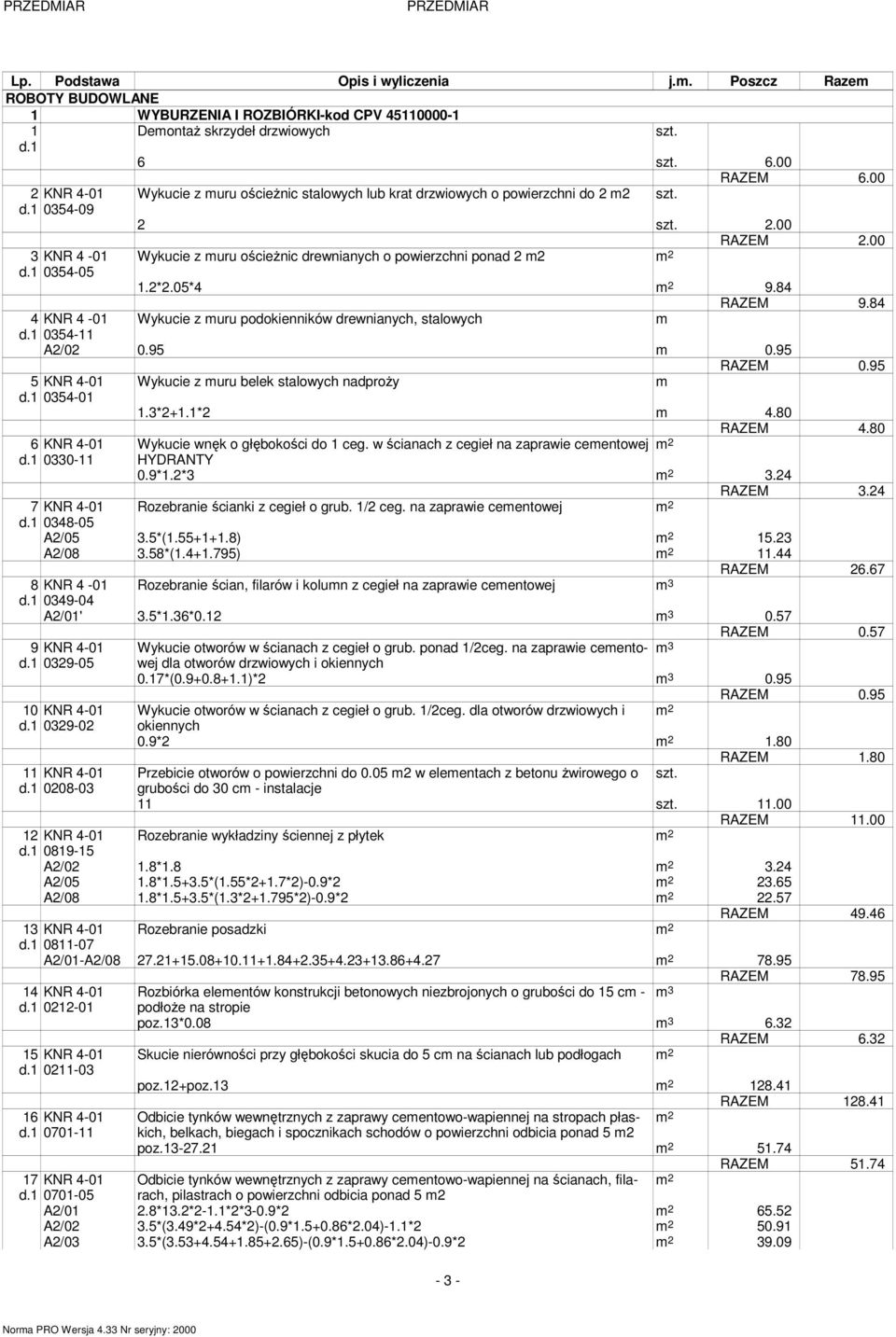 84 RAZEM 9.84 Wykucie z uru podokienników drewnianych, stalowych A2/02 0.95 0.95 RAZEM 0.95 Wykucie z uru belek stalowych nadproŝy 5 KNR 4-01 d.1 0354-01 6 KNR 4-01 d.1 0330-11 7 KNR 4-01 d.