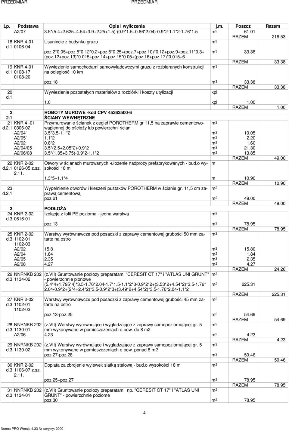 015+6 Wywiezienie saochodai saowyładowczyi gruzu z rozbieranych konstrukcji na odległość 10 k 3 33.38 3 RAZEM 33.38 poz.18 3 33.38 RAZEM 33.