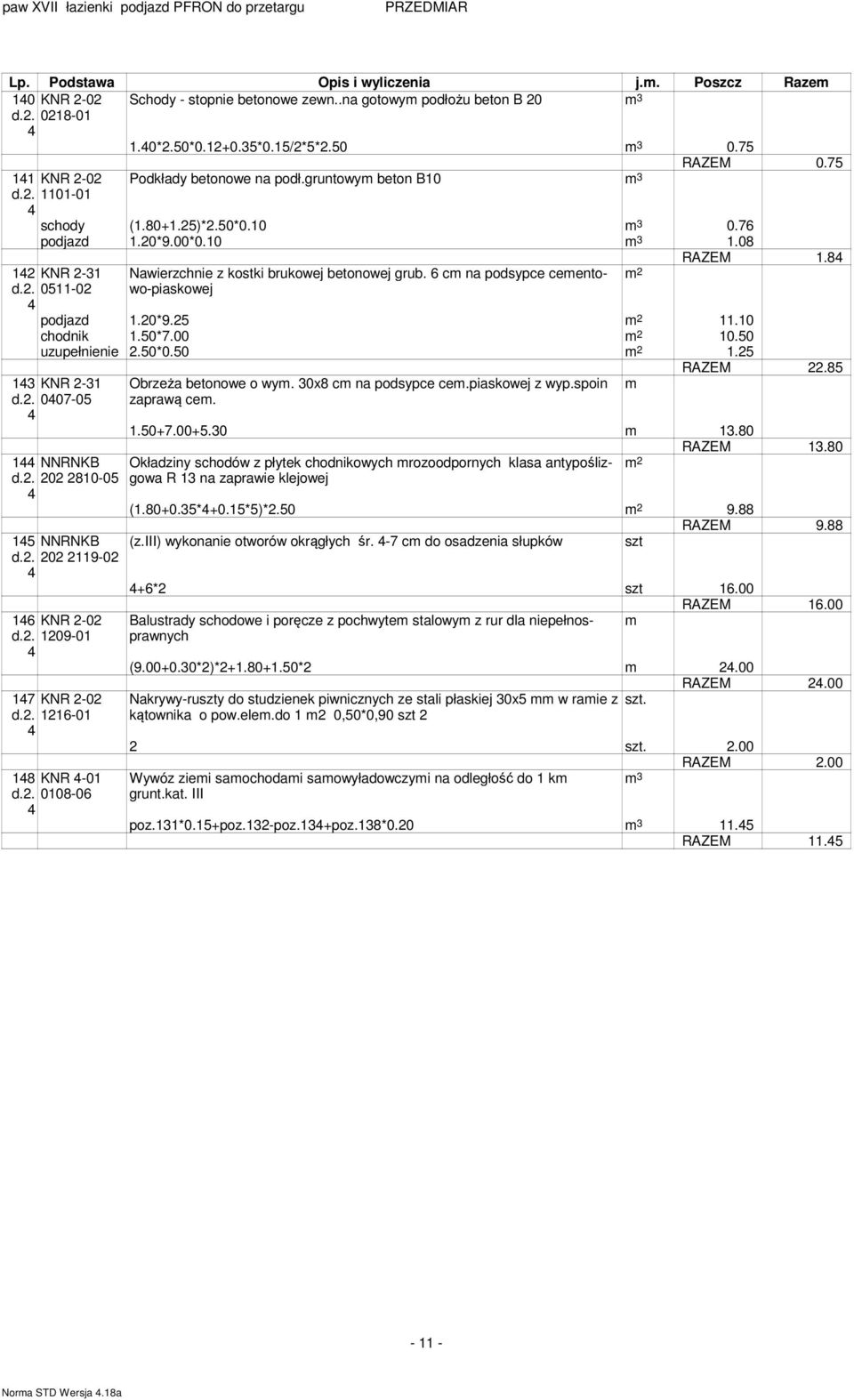 50*7.00 0.50 uzupełnienie.50*0.50.5 KNR - d.. 007-05 NNRNKB d.. 0 80-05 5 NNRNKB d.. 0 9-0 6 KNR -0 d.. 09-0 7 KNR -0 d.. 6-0 8 KNR -0 d.. 008-06 Obrzeża betonowe o wy. 0x8 c na podsypce ce.