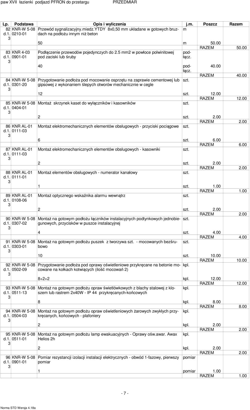 . 050-09 9 KNR-W 5-08 d.. 05-9 KNR-W 5-08 d.. 050-0 95 KNR-W 5-08 d.. 05-0 96 KNR-W 5-08 d.. 090-0 Podłączenie przewodów pojedynczych do.5 w powłoce polwinitowej pod zaciski lub śruby podłącz.