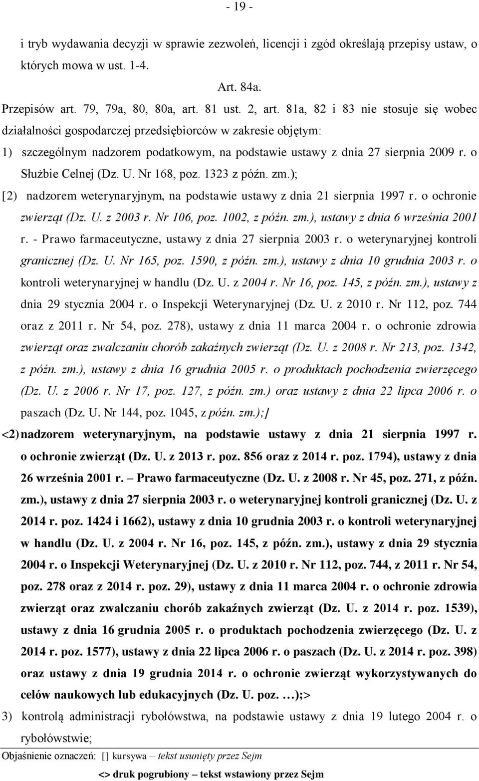 o Służbie Celnej (Dz. U. Nr 168, poz. 1323 z późn. zm.); [2) nadzorem weterynaryjnym, na podstawie ustawy z dnia 21 sierpnia 1997 r. o ochronie zwierząt (Dz. U. z 2003 r. Nr 106, poz. 1002, z późn.