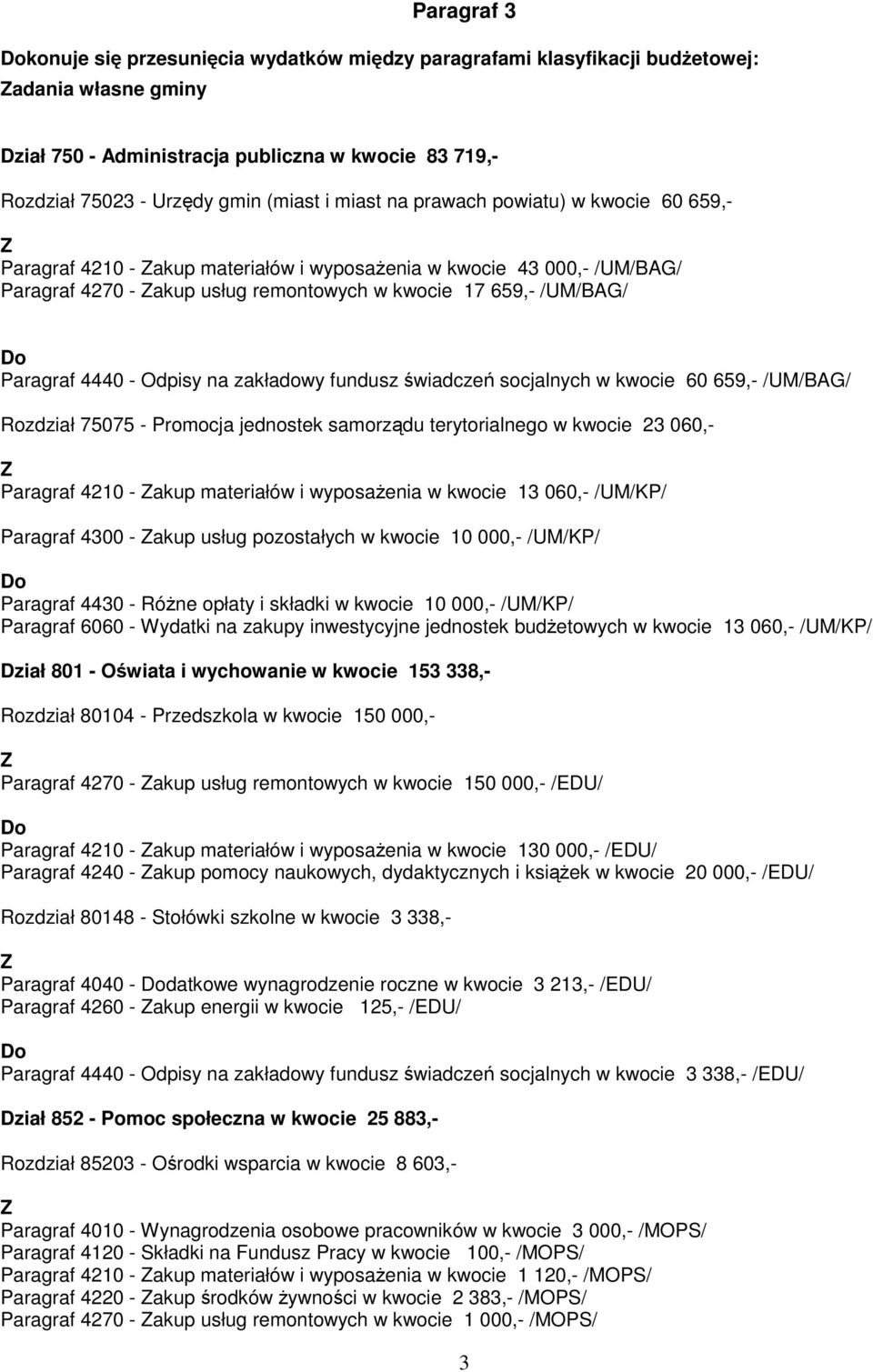 Odpisy na zakładowy fundusz świadczeń socjalnych w kwocie 60 659,- /UM/BAG/ Rozdział 75075 - Promocja jednostek samorządu terytorialnego w kwocie 23 060,- Paragraf 4210 - akup materiałów i