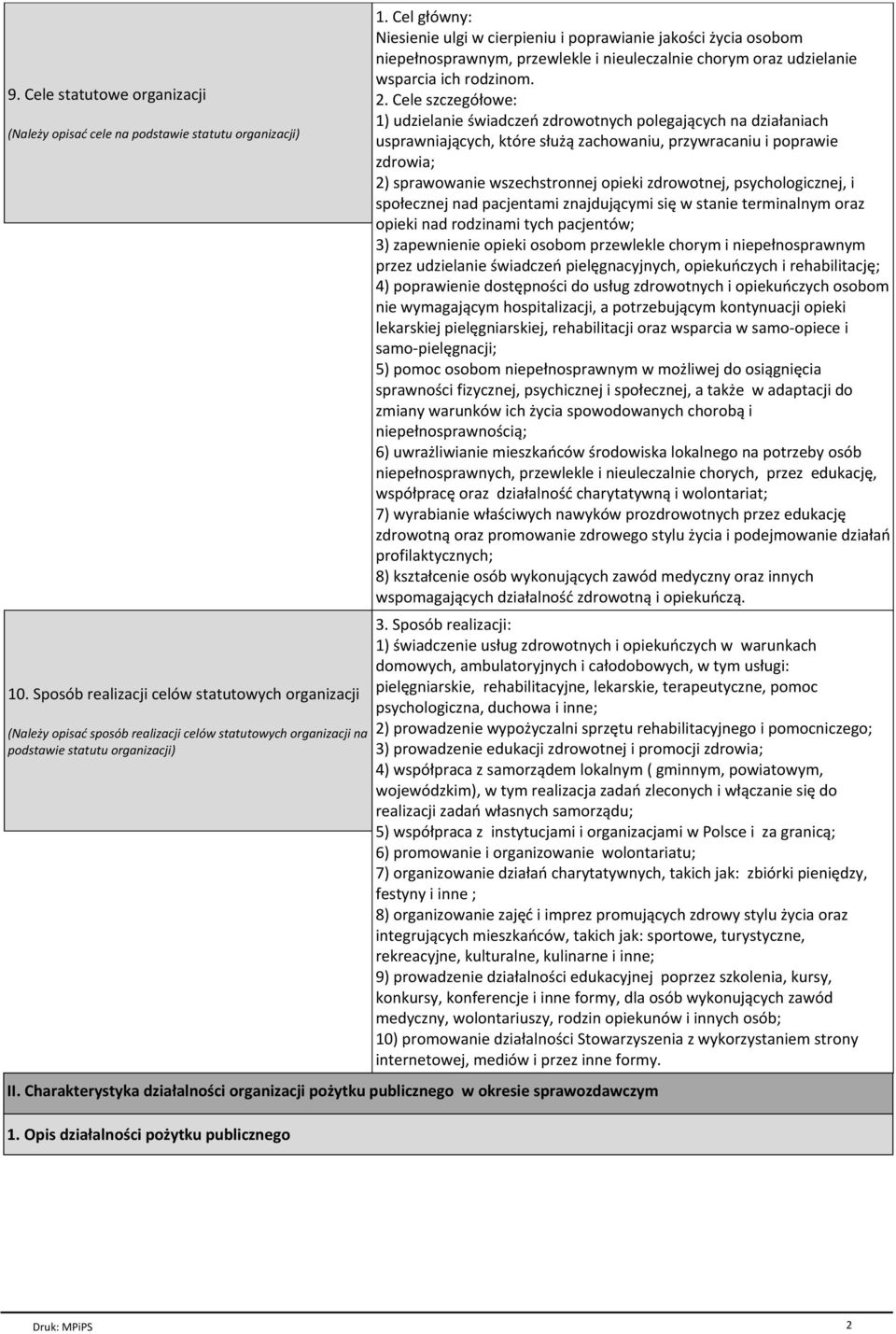 Cel gёсwny: Niesienie ulgi w cierpieniu i poprawianie jako ci ycia osobom niepeёnosprawnym, przewlekle i nieuleczalnie chorym oraz udzielanie wsparcia ich rodzinom. 2.