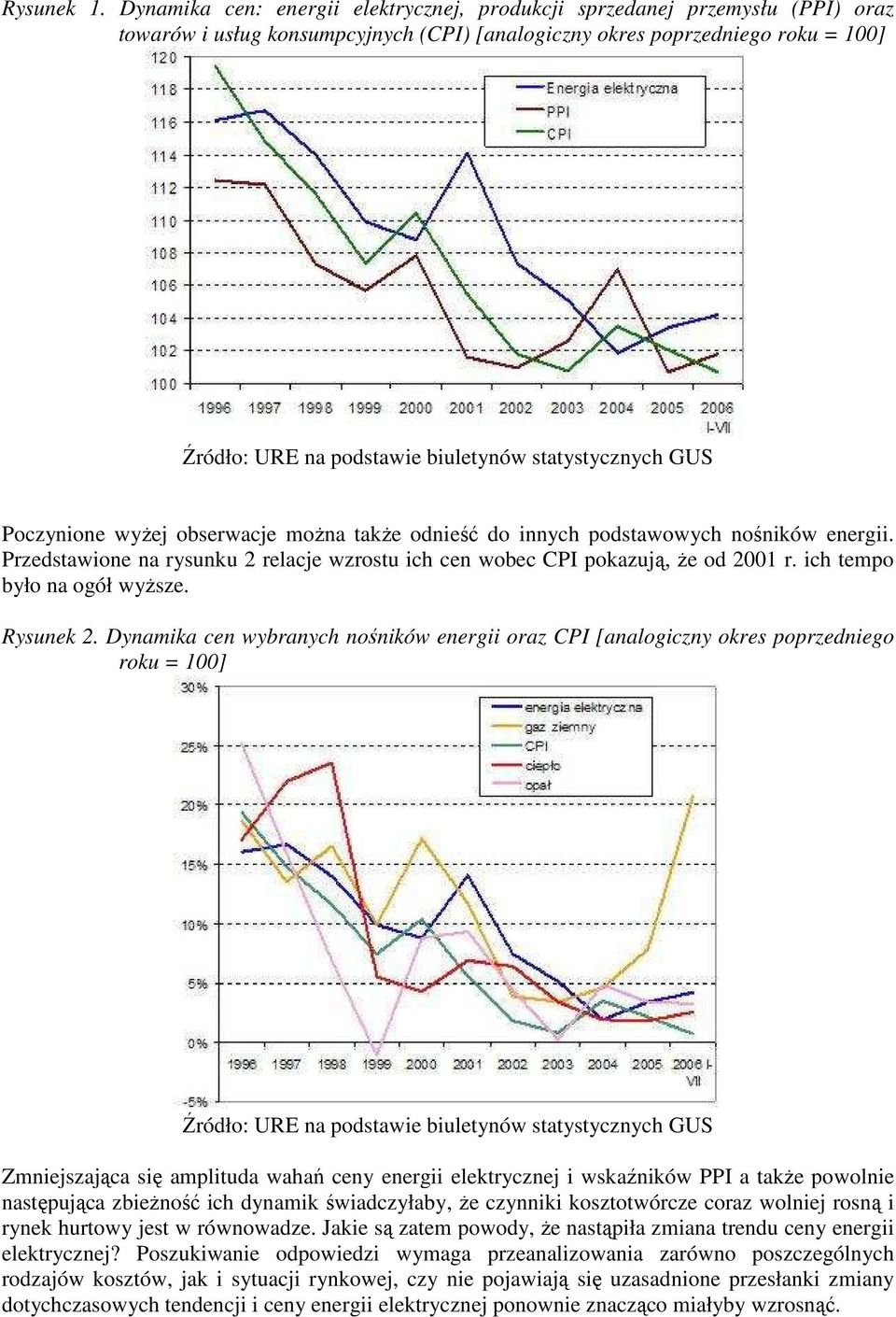 statystycznych GUS Poczynione wyŝej obserwacje moŝna takŝe odnieść do innych podstawowych nośników energii. Przedstawione na rysunku 2 relacje wzrostu ich cen wobec CPI pokazują, Ŝe od 2001 r.