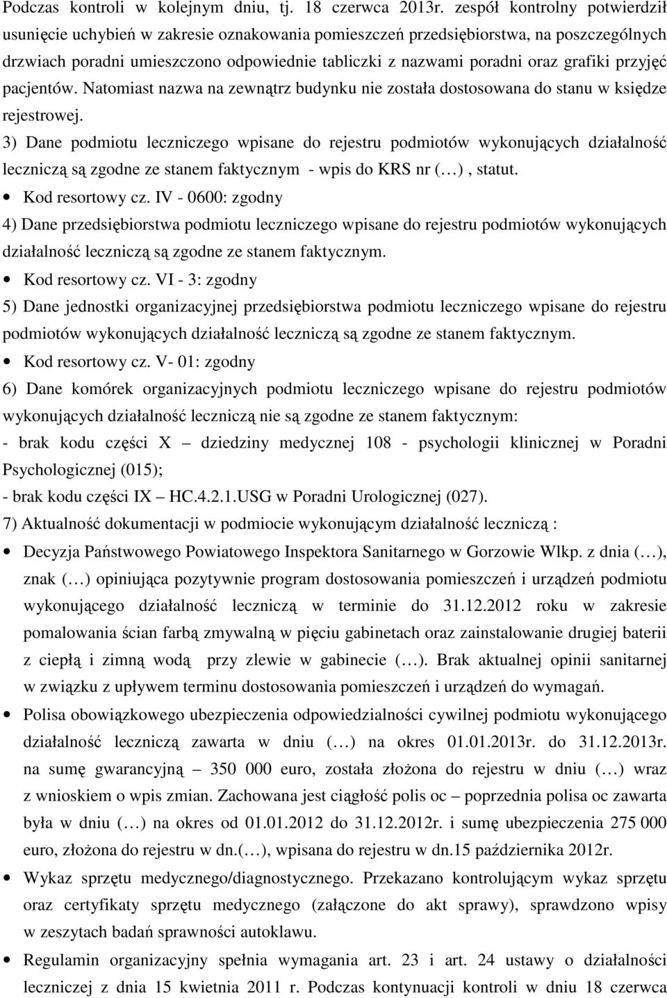 grafiki przyjęć pacjentów. Natomiast nazwa na zewnątrz budynku nie została dostosowana do stanu w księdze rejestrowej.