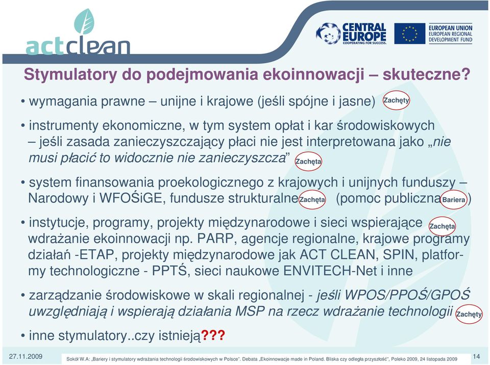 musi płacić to widocznie nie zanieczyszcza system finansowania proekologicznego z krajowych i unijnych funduszy Narodowy i WFOŚiGE, fundusze strukturalne Zachęta (pomoc publiczna Bariera )