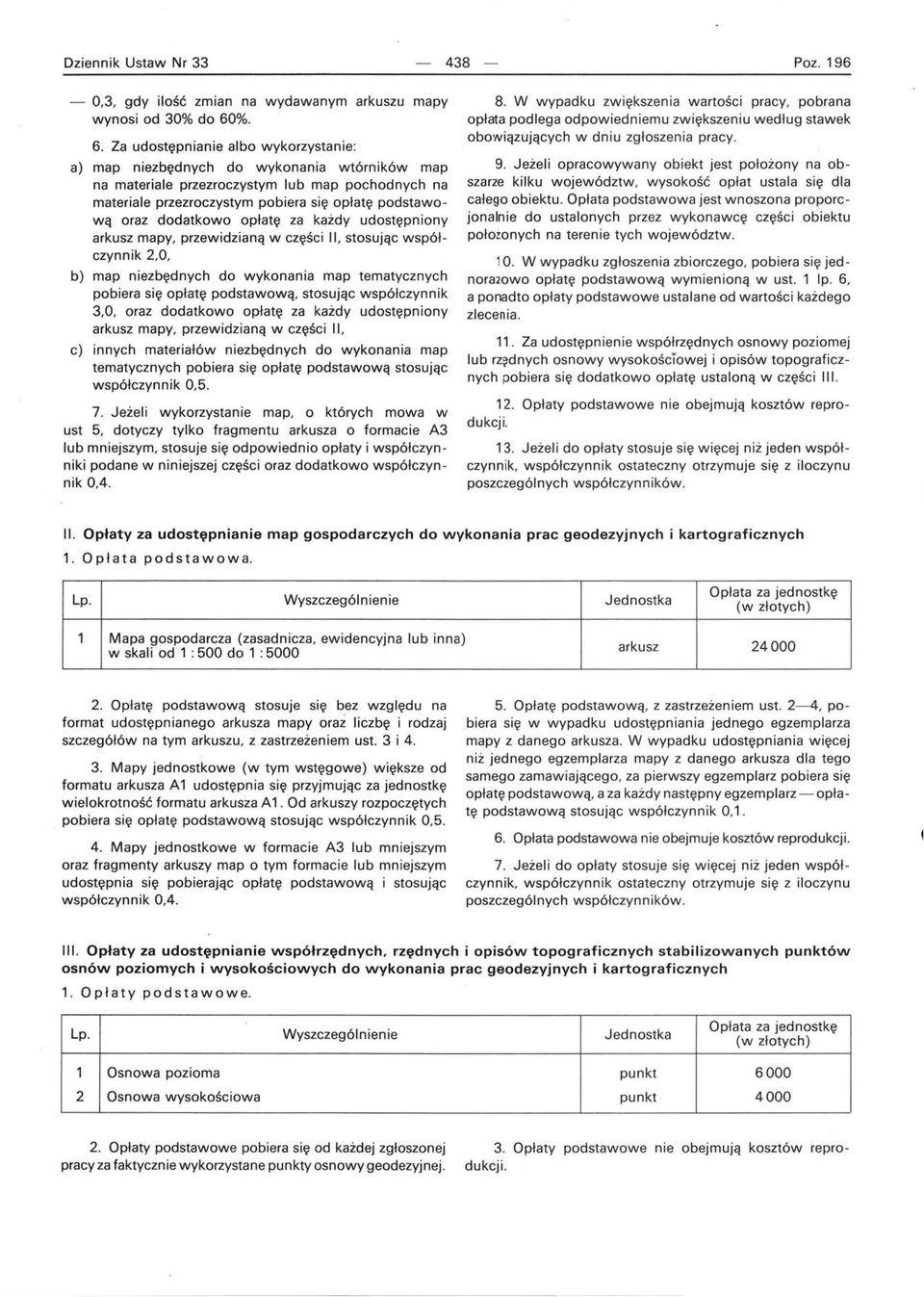 dodatkowo opłatę za każdy udostępniony arkusz mapy, przewidzianą w części II, stosując współczynnik 2,0, b) map niezbędnych do wykonania map tematycznych pobiera się opłatę podstawową, stosując