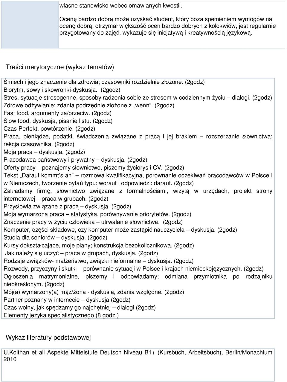 inicjatywą i kreatywnością językową. Treści merytoryczne (wykaz tematów) Śmiech i jego znaczenie dla zdrowia; czasowniki rozdzielnie złożone. (2godz) Biorytm, sowy i skowronki-dyskusja.