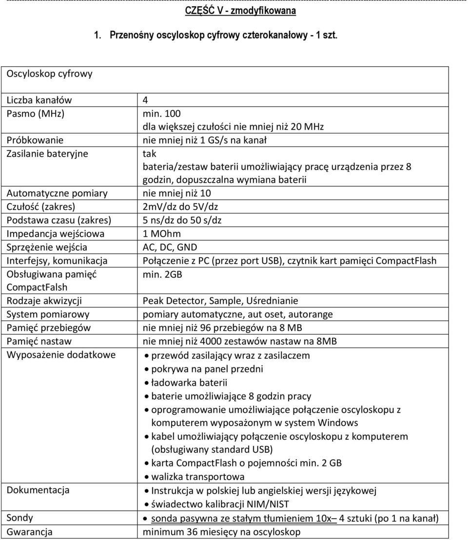 wymiana baterii Automatyczne pomiary nie mniej niż 10 Czułość (zakres) 2mV/dz do 5V/dz Podstawa czasu (zakres) 5 ns/dz do 50 s/dz Impedancja wejściowa 1 MOhm Sprzężenie wejścia AC, DC, GND