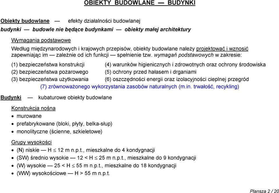 wymagań podstawowych w zakresie: (1) bezpieczeństwa konstrukcji (4) warunków higienicznych i zdrowotnych oraz ochrony środowiska (2) bezpieczeństwa pożarowego (5) ochrony przed hałasem i drganiami