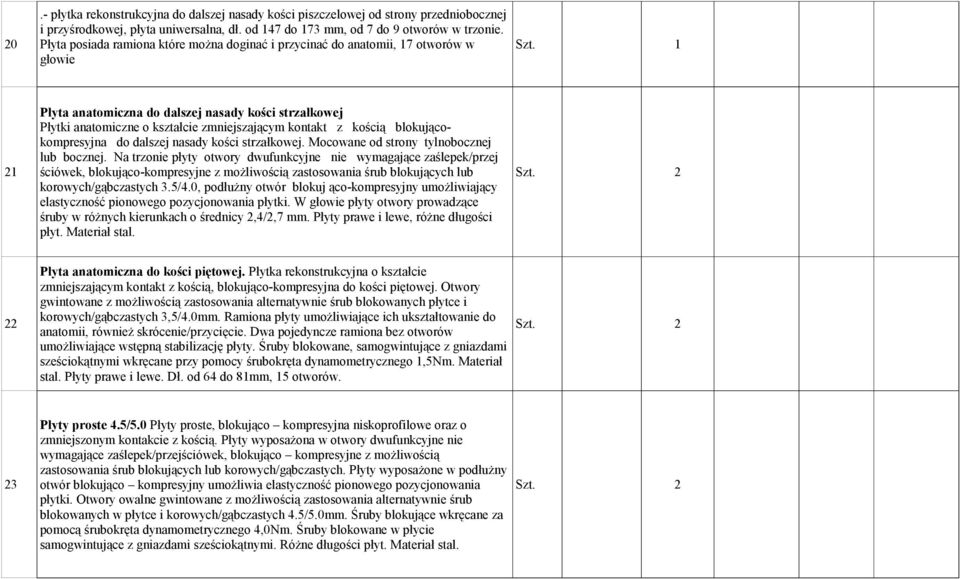 1 głowie Płyta anatomiczna do dalszej nasady kości strzałkowej Płytki anatomiczne o kształcie zmniejszającym kontakt z kością blokującokompresyjna do dalszej nasady kości strzałkowej.