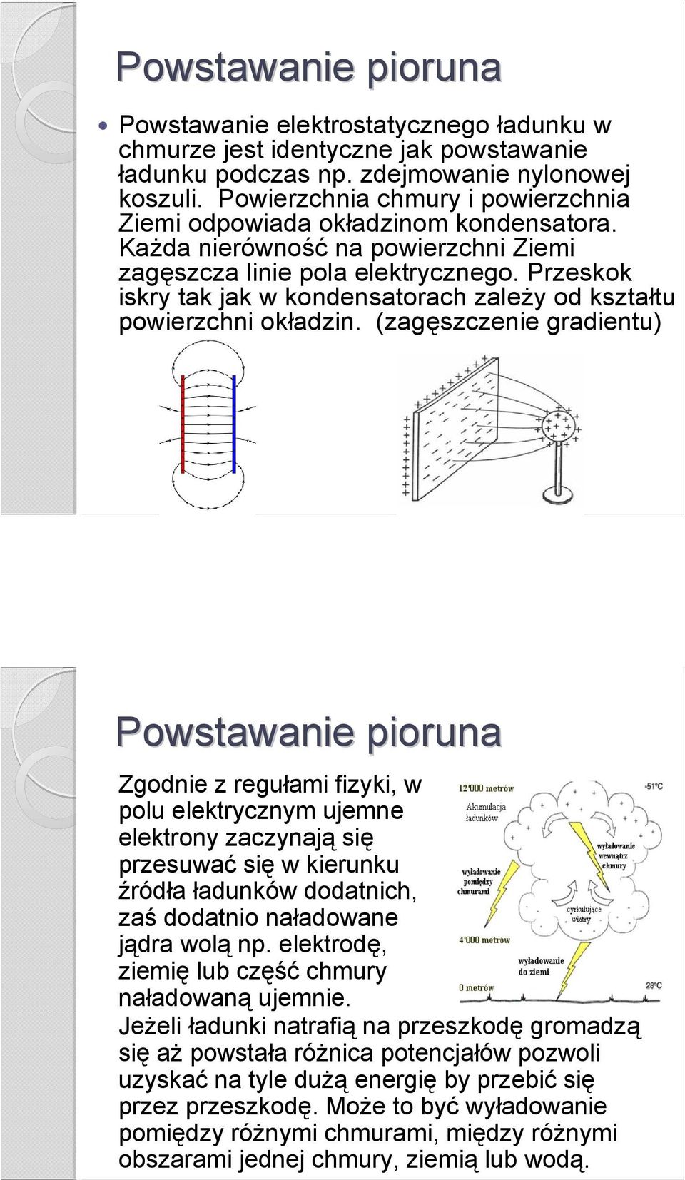 Przeskok iskry tak jak w kondensatorach zależy od kształtu powierzchni okładzin.