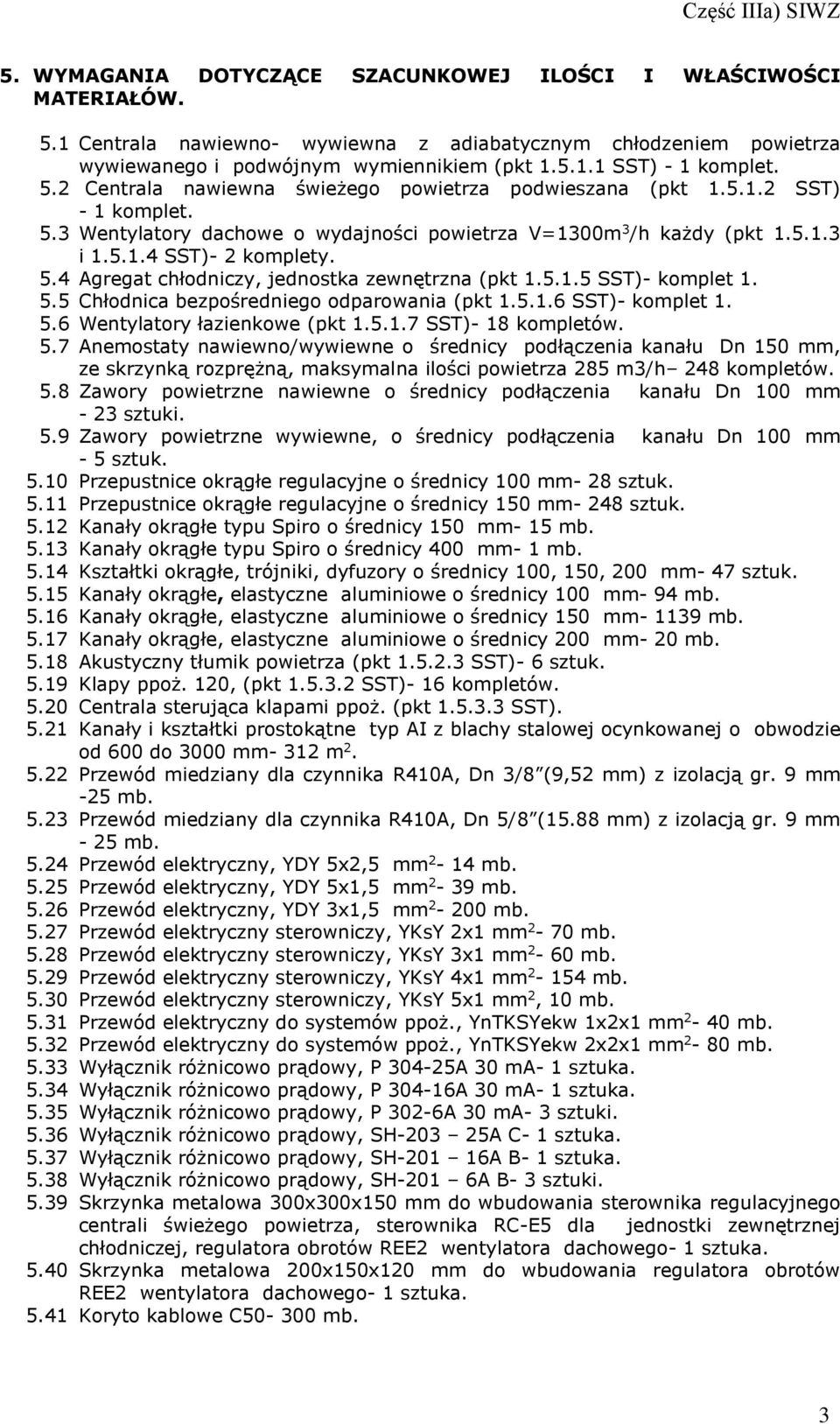 5.1.5 SST)- komplet 1. 5.5 Chłodnica bezpośredniego odparowania (pkt 1.5.1.6 SST)- komplet 1. 5.6 Wentylatory łazienkowe (pkt 1.5.1.7 SST)- 18 kompletów. 5.7 Anemostaty nawiewno/wywiewne o średnicy podłączenia kanału Dn 150 mm, ze skrzynką rozprężną, maksymalna ilości powietrza 285 m3/h 248 kompletów.