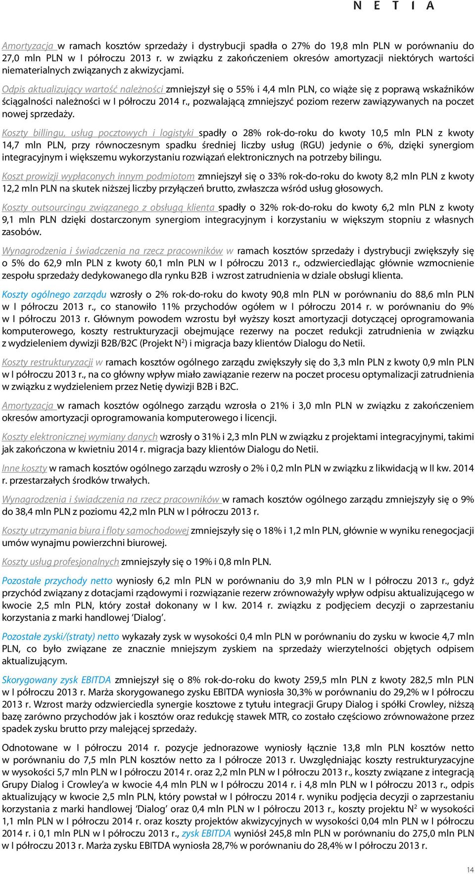 Odpis aktualizujący wartość należności zmniejszył się o 55% i 4,4 mln PLN, co wiąże się z poprawą wskaźników ściągalności należności w I półroczu r.