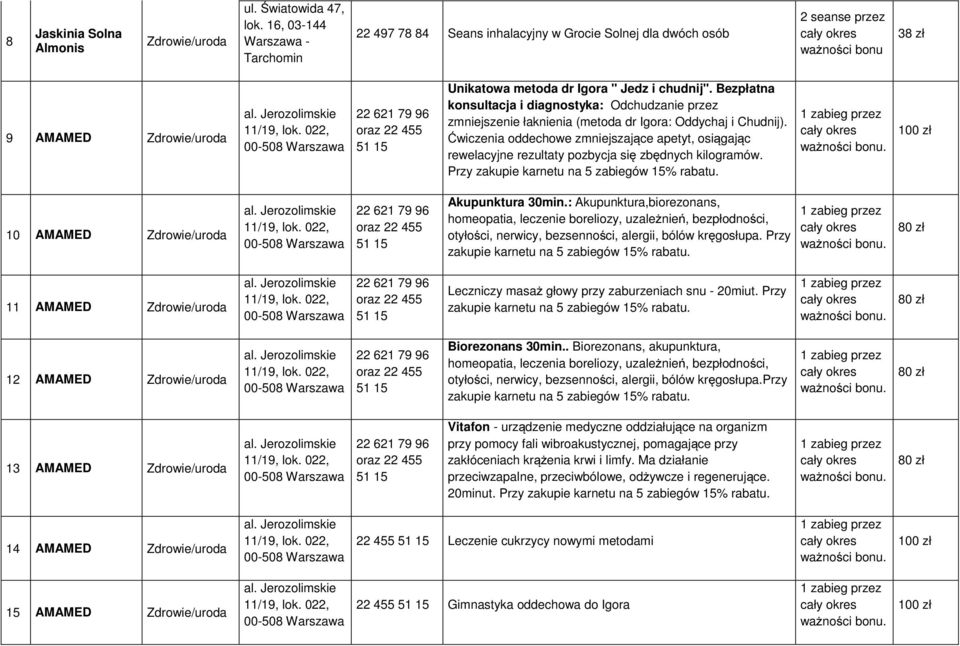 Ćwiczenia oddechowe zmniejszające apetyt, osiągając rewelacyjne rezultaty pozbycja się zbędnych kilogramów. Przy zakupie karnetu na 5 zabiegów 15% rabatu. 10 AMAMED 00-508 Akupunktura 30min.