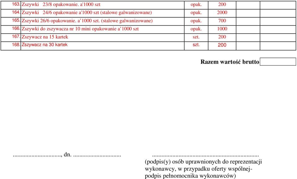 Zszywki do zszywacza nr 10 mini opakowanie a 1000 szt opak. 1000 167. Zszywacz na 15 kartek szt. 200 168.