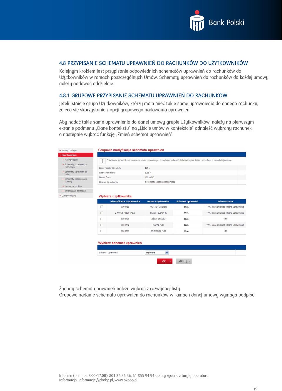 1 GRUPOWE PRZYPISANIE SCHEMATU UPRAWNIEŃ DO RACHUNKÓW Jeżeli istnieje grupa Użytkowników, którzy mają mieć takie same uprawnienia do danego rachunku, zaleca się skorzystanie z opcji grupowego
