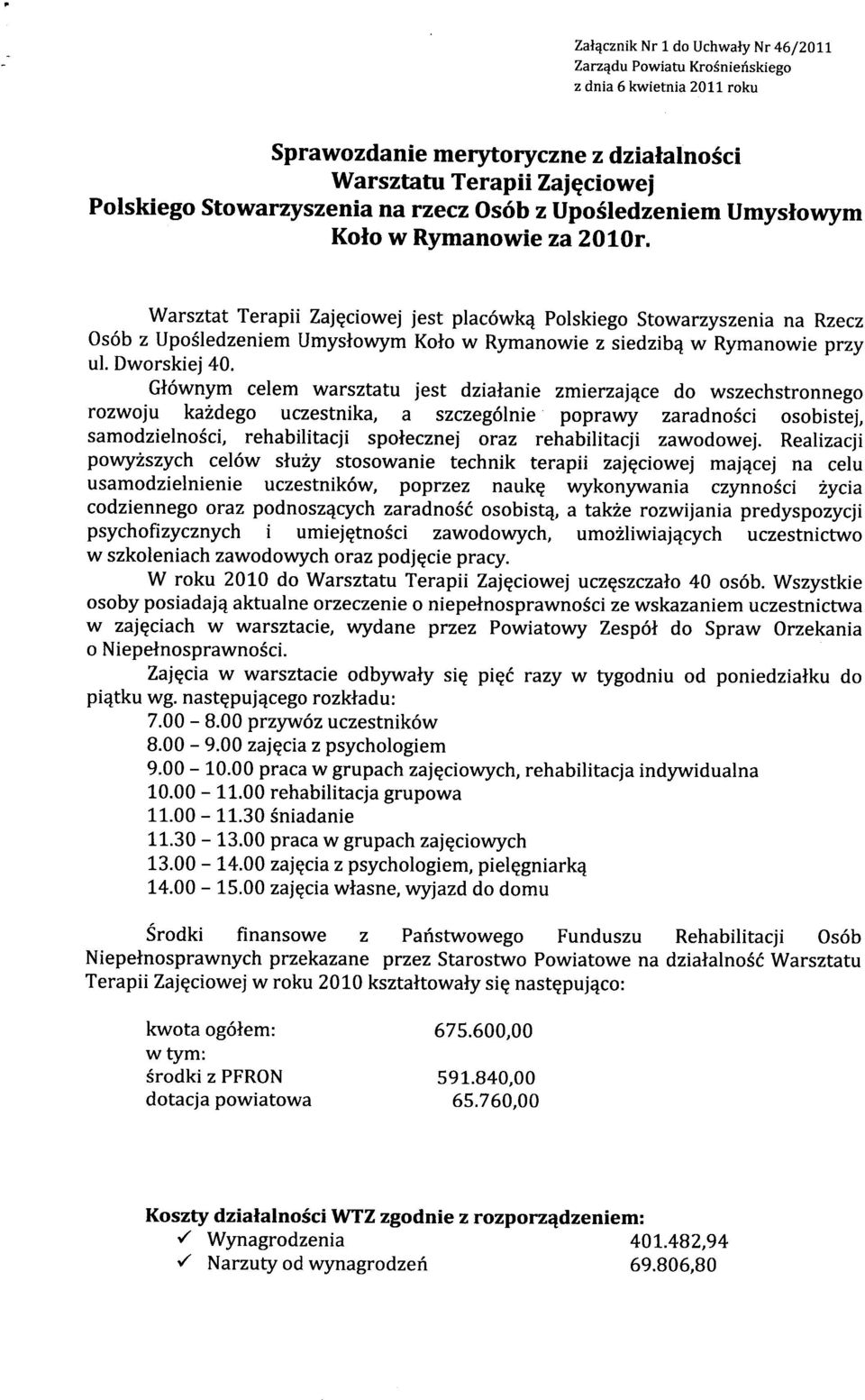 Warsztat Terapii Zajęciowej jest placówką Polskiego Stowarzyszenia na Rzecz Osób z Upośledzeniem Umysłowym Koło w Rymanowie z siedzibą w Rymanowie przy ul. Dworskiej 40.