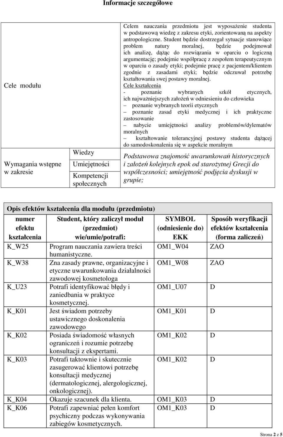 Student będzie dostrzegał sytuacje stanowiące problem natury moralnej, będzie podejmował ich analizę, dążąc do rozwiązania w oparciu o logiczną argumentację; podejmie współpracę z zespołem