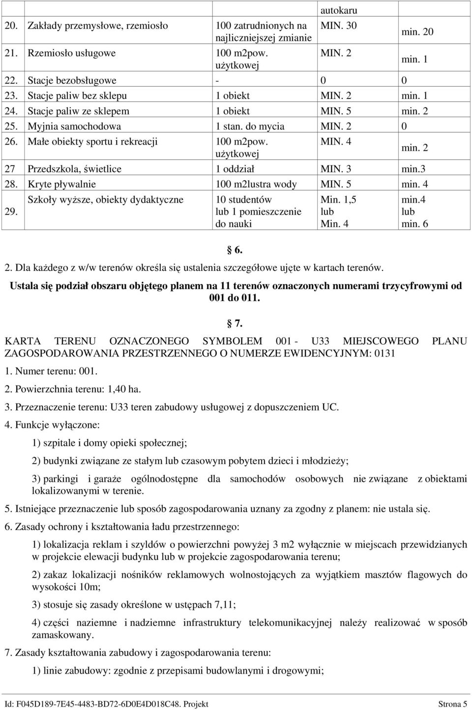 uŝytkowej MIN. 4 min. 2 27 Przedszkola, świetlice 1 oddział MIN. 3 min.3 28. Kryte pływalnie 100 m2lustra wody MIN. 5 min. 4 29.