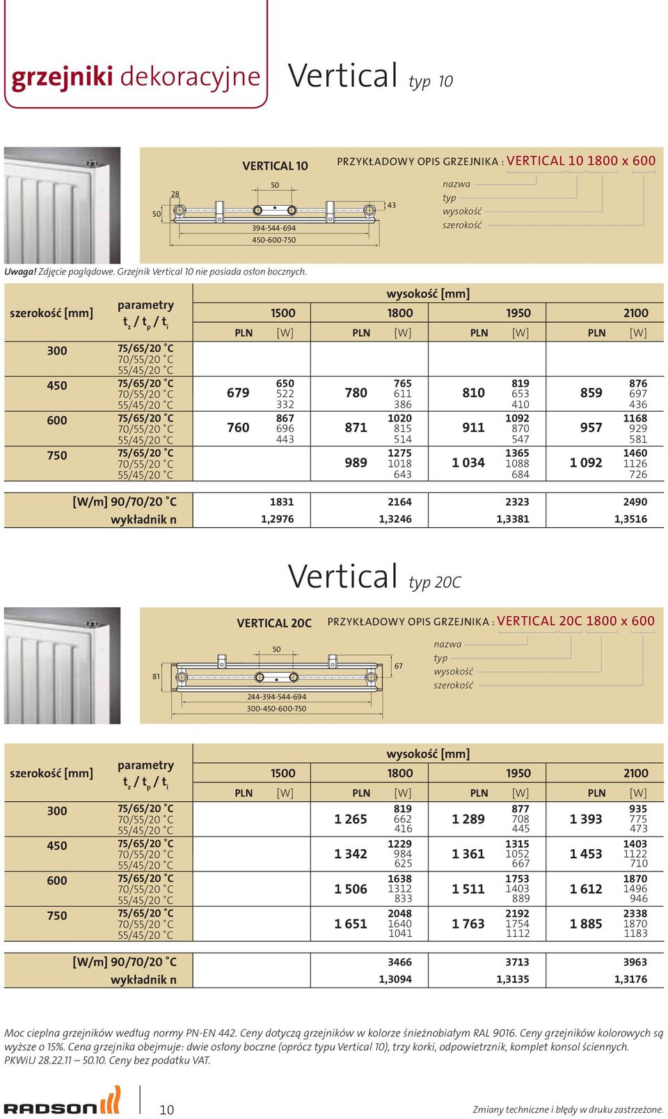 szerokość [mm] parametry t z / t p / t i 300 450 600 750 wysokość [mm] 1500 1800 1950 2100 PLN [W] PLN [W] PLN [W] PLN [W] 679 650 522 780 765 611 810 819 653 859 876 697 332 386 410 436 760 867 696