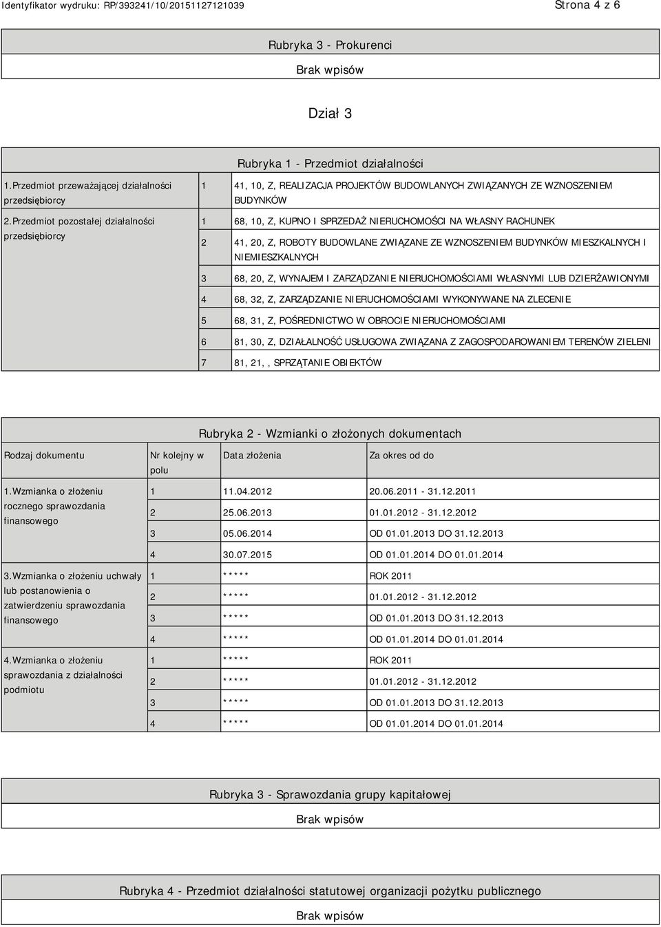 ROBOTY BUDOWLANE ZWIĄZANE ZE WZNOSZEM BUDYNKÓW MIESZKALNYCH I MIESZKALNYCH 3 68, 20, Z, WYNAJEM I ZARZĄDZA RUCHOMOŚCIAMI WŁASNYMI LUB DZIERŻAWIONYMI 4 68, 32, Z, ZARZĄDZA RUCHOMOŚCIAMI WYKONYWANE NA